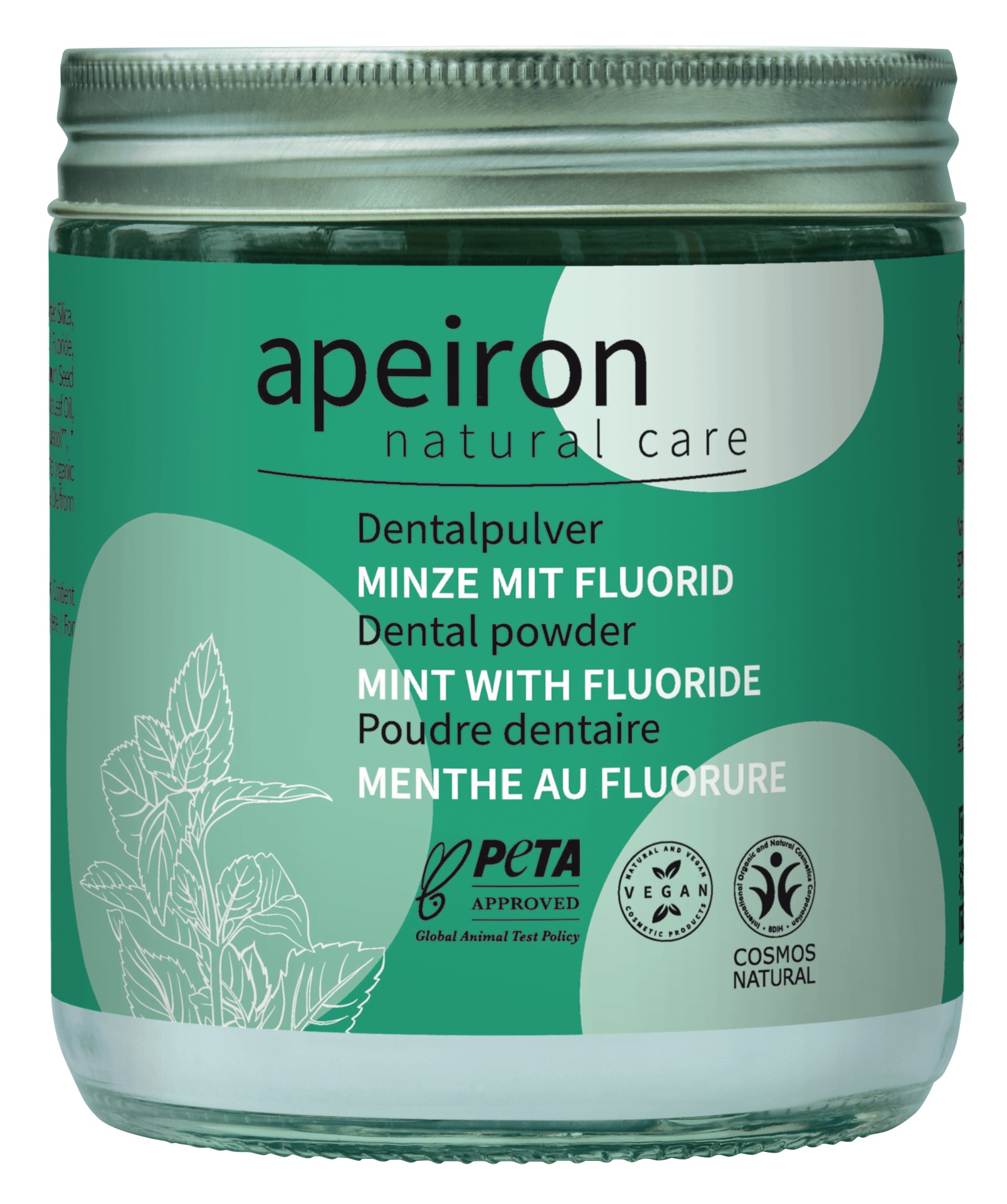 Dentalpulver Minze mit Fluorid, Nachfüllglas, Apeiron